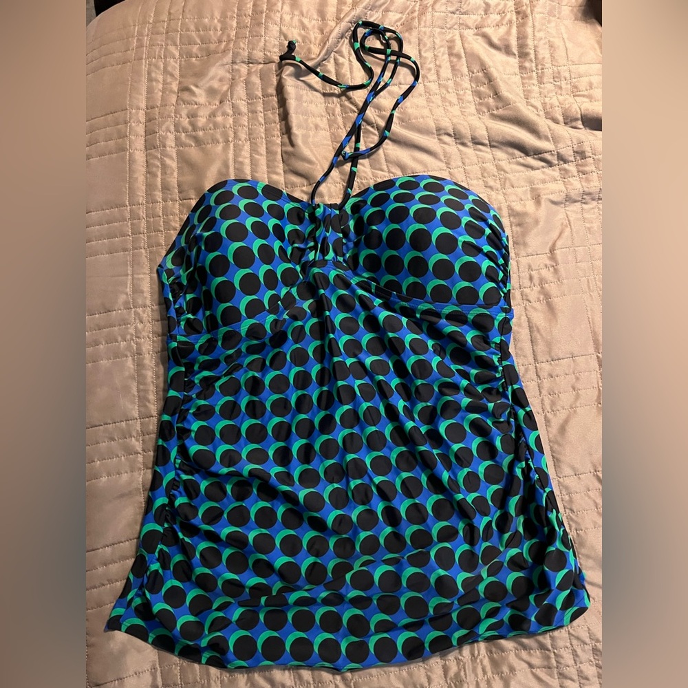 Merona Black, Blue, and Green Polka Dot Tankini Top